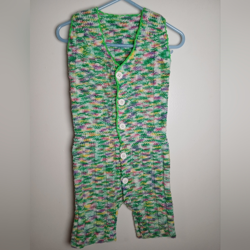 Handmade‎ Multicolor Knit Baby Toddler Romper Size 12-24 Months Button Front